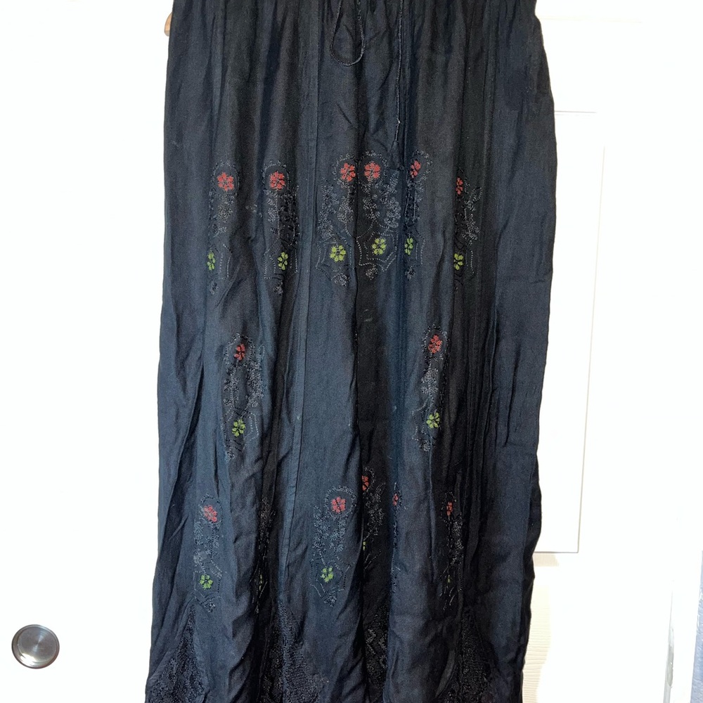 Raaga Elegant Black Maxi Skirt with Colorful Embroidery